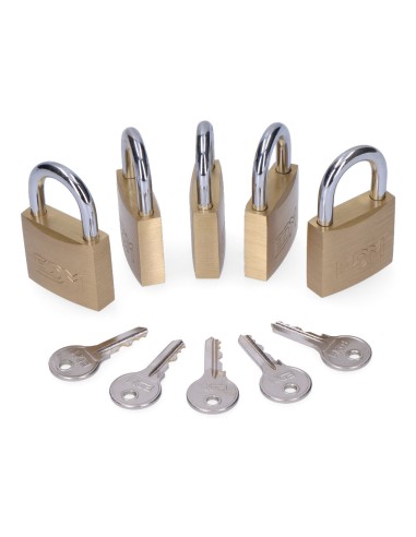 Pack 5 candados de latón arco normal 5 llaves iguales 40 mm