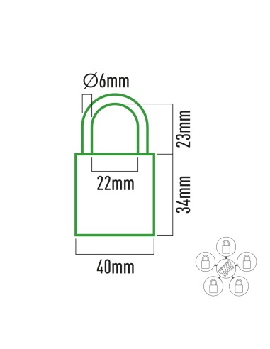 Pack 5 candados de latón arco normal 5 llaves...
