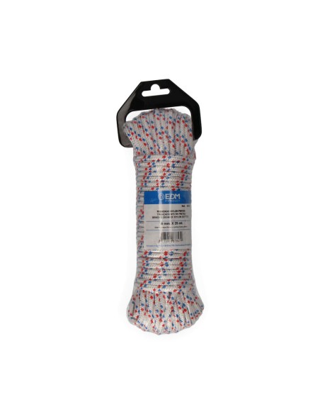 Cuerda trenzada blanca con pintas nylon, calibre 6 mm x 25 m