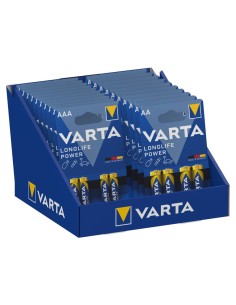 Expositor de carton de sobremesa de pilas varta "long life" 10 blisters 4xaaa lr03 +10 blisters 4xaa lr06 varta 27x18x17cm