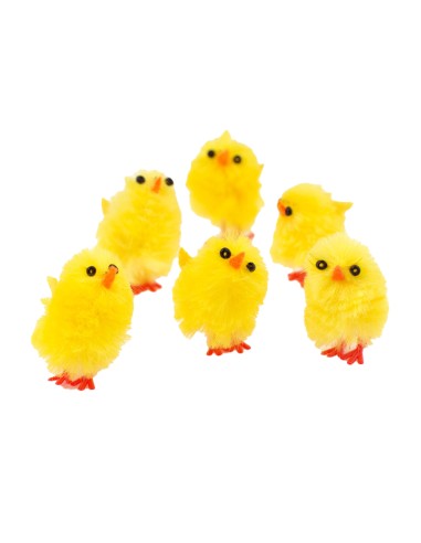 Set 6 pollitos chenille de pascua 4cm colores / modelos surtidos