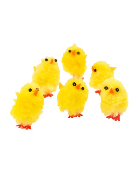 Set 6 pollitos chenille de pascua 4cm colores / modelos surtidos