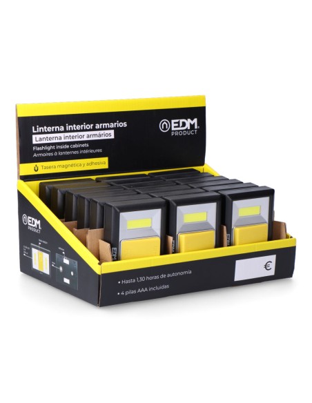 Linterna 2 leds 200 lumens con base imantada y adhesiva 4xaaa (pilas incluidas) edm