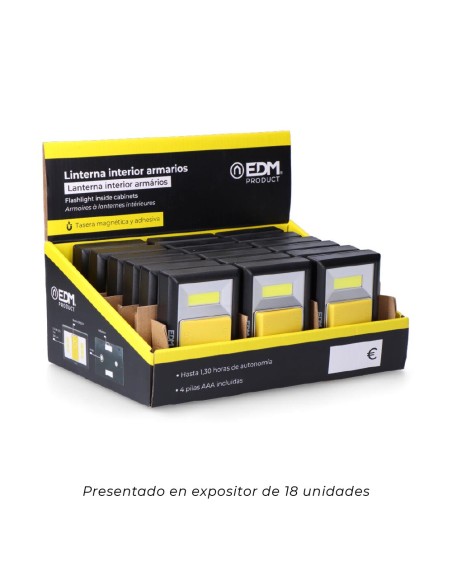 Linterna 2 leds 200 lumens con base imantada y adhesiva 4xaaa (pilas incluidas) edm