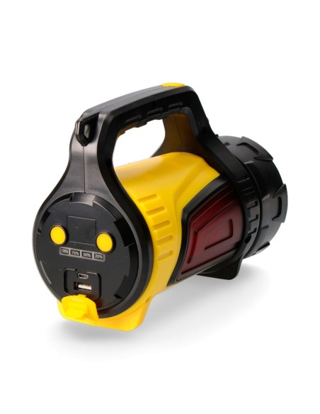 Linterna de cañón multifuncion. luz principal 10w 350lm + lateral 3w 100lm + lateral rojo 3w 20 lm y power bank