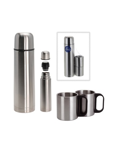 Termo 1l con 2 tazas inoxidable