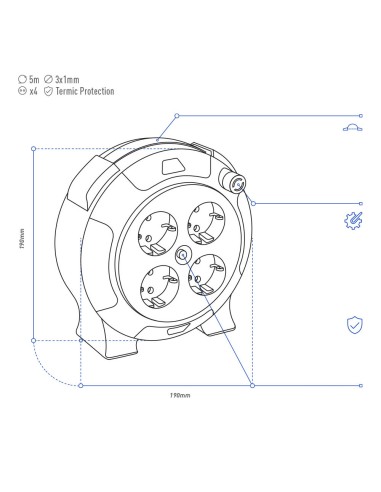 Enrollacables 05 m 3 g 1,00 mm² 4 tomas...