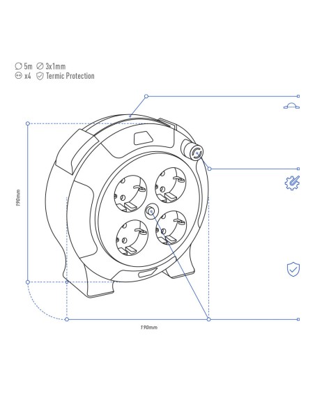 Enrollacables 05 m 3 g 1,00 mm² 4 tomas bipolares con t/tl hogar con protector termico
