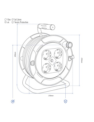 Enrollacables 15 m 3 g 1,50 mm² 4 tomas...