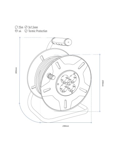 Enrollacables 25 m 3 g 1,50 mm² 4 tomas...