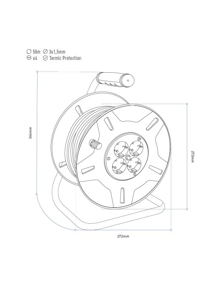 Enrollacables 50 m 3 g 1,50 mm² 4 tomas bipolares con t/tl con protector térmico