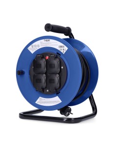 Enrollacables 25 m 3 g 2,50 mm² 4 tomas bipolares con t/tl con tapas profesional con protector termico 3000w 230v