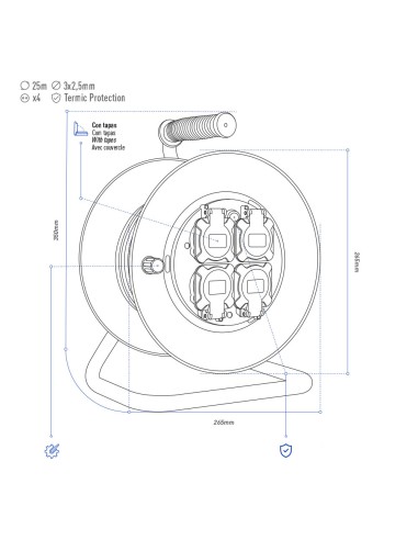 Enrollacables 25 m 3 g 2,50 mm² 4 tomas...