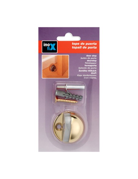 Tope puerta metalico con tornillo dorado (blister) inofix