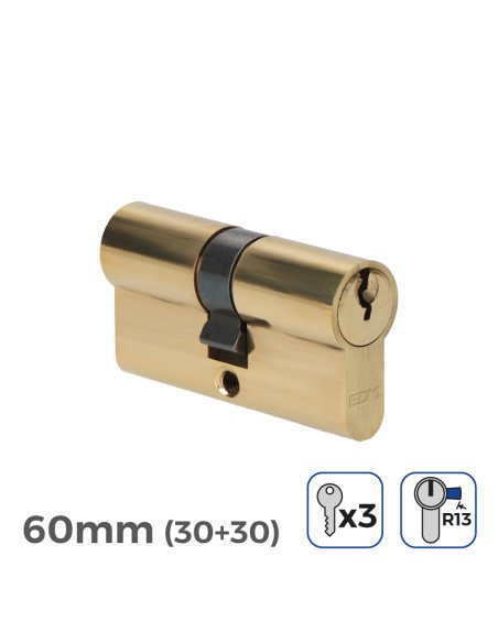 Cilindro latón 60mm (30+30mm) leva corta r13 con 3 llaves de serreta incluidas