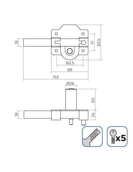 Cerrojo de superfície níquel con cilindro redondo seguridad y pestillo apertura