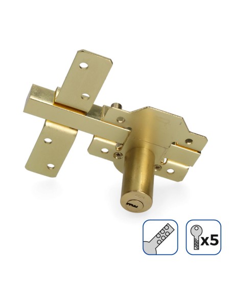 Cerrojo de superficie dorado con cilindro redondo de seguridad y pestillo apertura