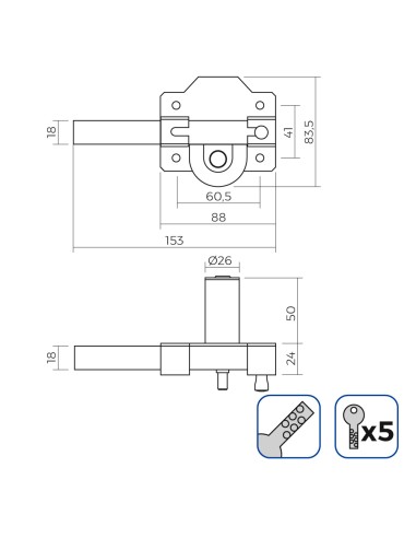 Cerrojo de superficie dorado con cilindro...