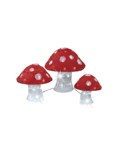 Set de 3 figuras champiñon acrilico exterior 25cm/20cm/18cm