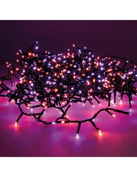 Guirnalda led compact parpadeante exterior morado y naranja 750 leds cable negro 21m