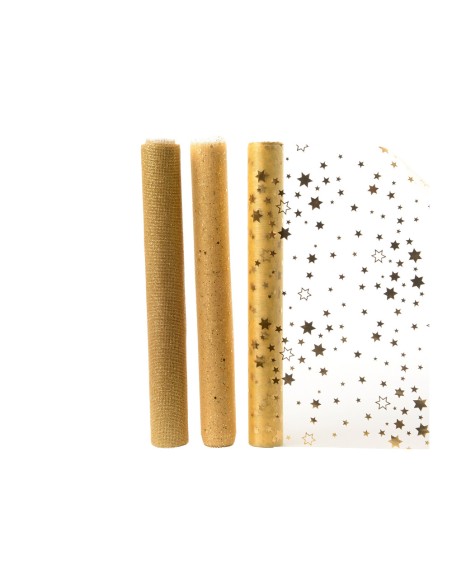 Camino de mesa de organza 3 modelos surtidos dorados 200x35cm