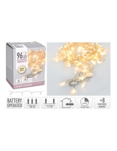 Guirnalda a pilas multifuncion 96 leds cable transparente luz blanco calido 7,5m 2