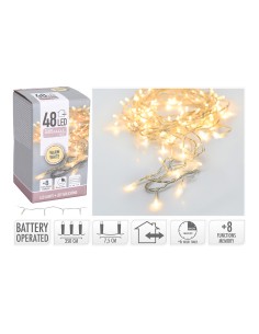 Guirnalda a pilas multifuncion 48 leds cable transparente luz blanco calido 4m 2
