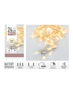 Guirnalda a pilas multifuncion 24 leds cable transparente luz blanco calido 2,30m 2