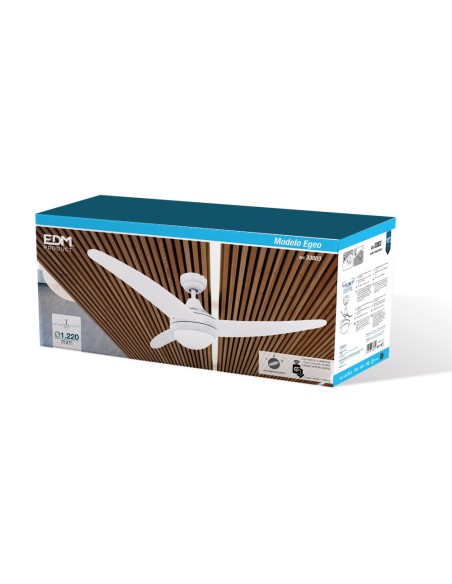 Ventilador de techo modelo egeo. color blanco. potencia: 60w aspas: ø122cm con mando a distancia edm