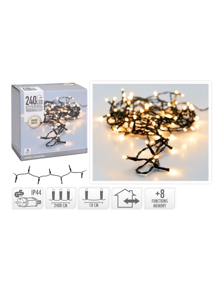 Guirnalda multifuncion 240 leds blanco calido 220v ip44 21m