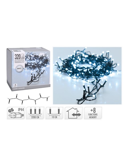 Guirnalda multifuncion 320 leds blanco frio 220v ip44 27m