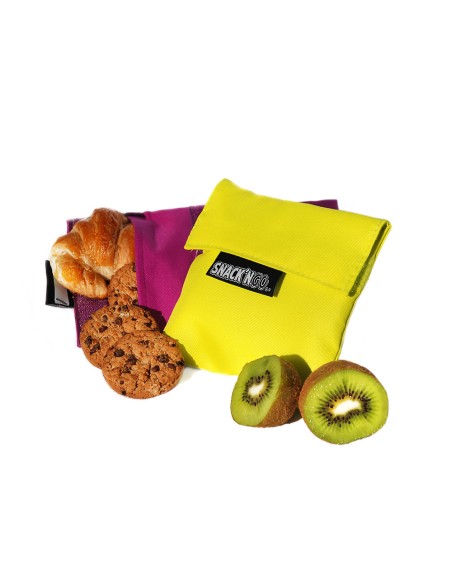 Porta snacks reutilizables snack'n'go lila-amarillo 14x14cm y 20x20cm, 2 unidades