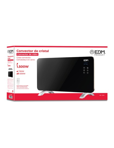 Convector con placa de cristal 1500w edm