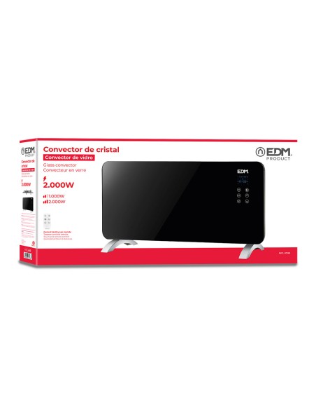Convector con placa de cristal 2000w edm