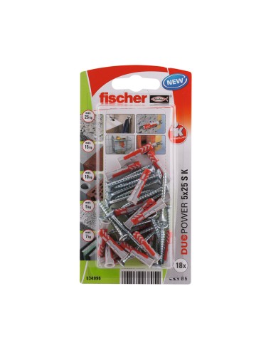 Tacos duopower ø5 x 25 mm + tornillos ø3,5 x 35 mm, blister 18 uds
