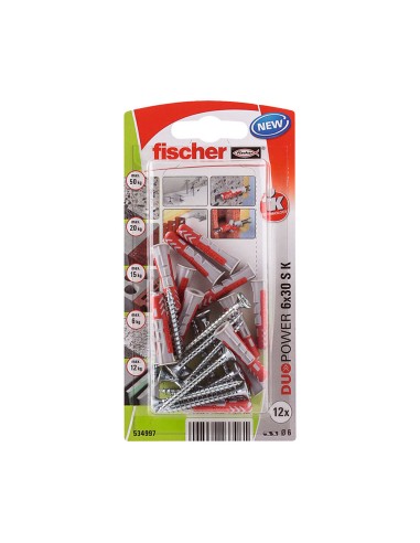 Tacos duopower ø6 x 30 mm + tornillos ø4,5 x 40 mm, blister 12 uds