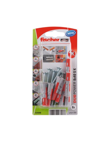 Tacos duopower ø8 x 40 mm + tornillos ø5 x 55 mm, blister 8 uds