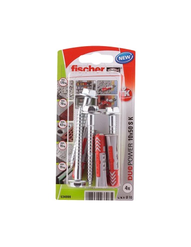 Tacos duopower ø10 x 50 mm + tornillos ø7 x 69 mm, blister 4 uds