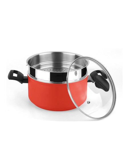 Olla maxima + tapa + steamer roja aluminio ø20 x 10 cm
