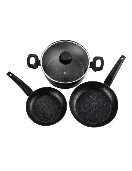 Set 2 sartenes + 1 olla vivant negra aluminio, medidas: sartenes ø20 / ø24 cm y olla ø24 cm