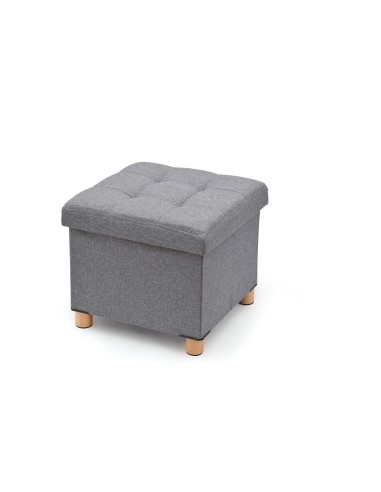 Puf almacenaje gris con patas de madera 38 x 38 x 34 cm