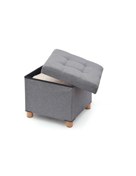 Puf almacenaje gris con patas de madera 38 x 38 x 34 cm