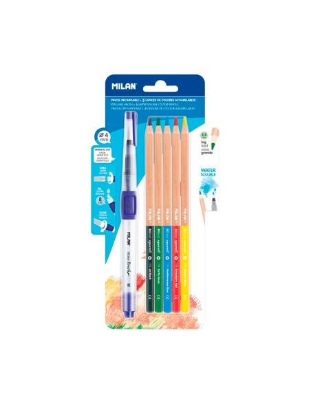 Pincel recargable water brush + 5 lapices acuarelas