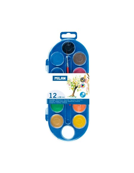 Estuche con 12 pastillas de acuarelas ø30mm + pincel