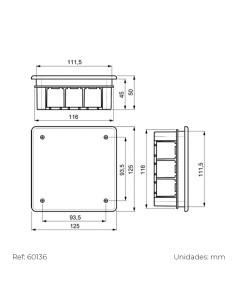 Caja de empotrar cuadrada 100x100x45mm con tornillos solera 362 2