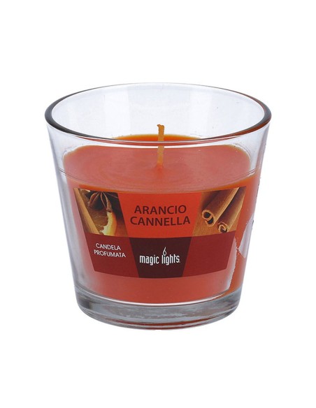 Vela perfumada en vaso de cristal naranja-canela 150g. magic lights