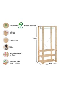 Kit vestidor evolution 76,5 x 38,5 x 174,5 cm