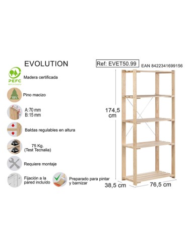 Estanteria alistonada evolution 5 pino macizo...