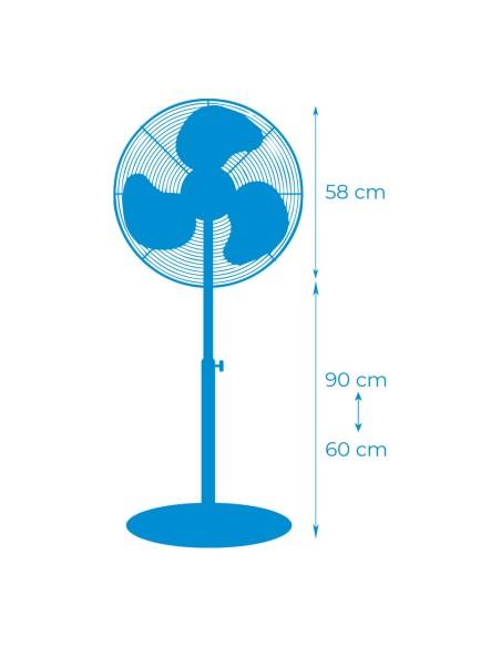 Ventilador de pie industrial base circular, cromado/negro, potencia 120 w, aspas ø50 cm, altura regulable 118-148 cm