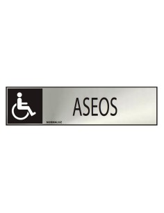 Cartel informativo "aseos" discapacitados (inox adhesivo 0.8mm) 5x20cm normaluz